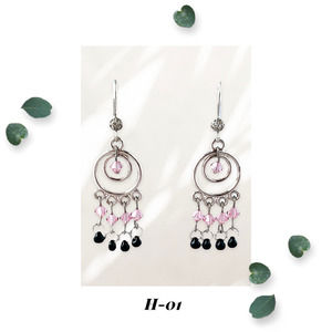 Pink and Black Eternity Silver Chandelier Earrings